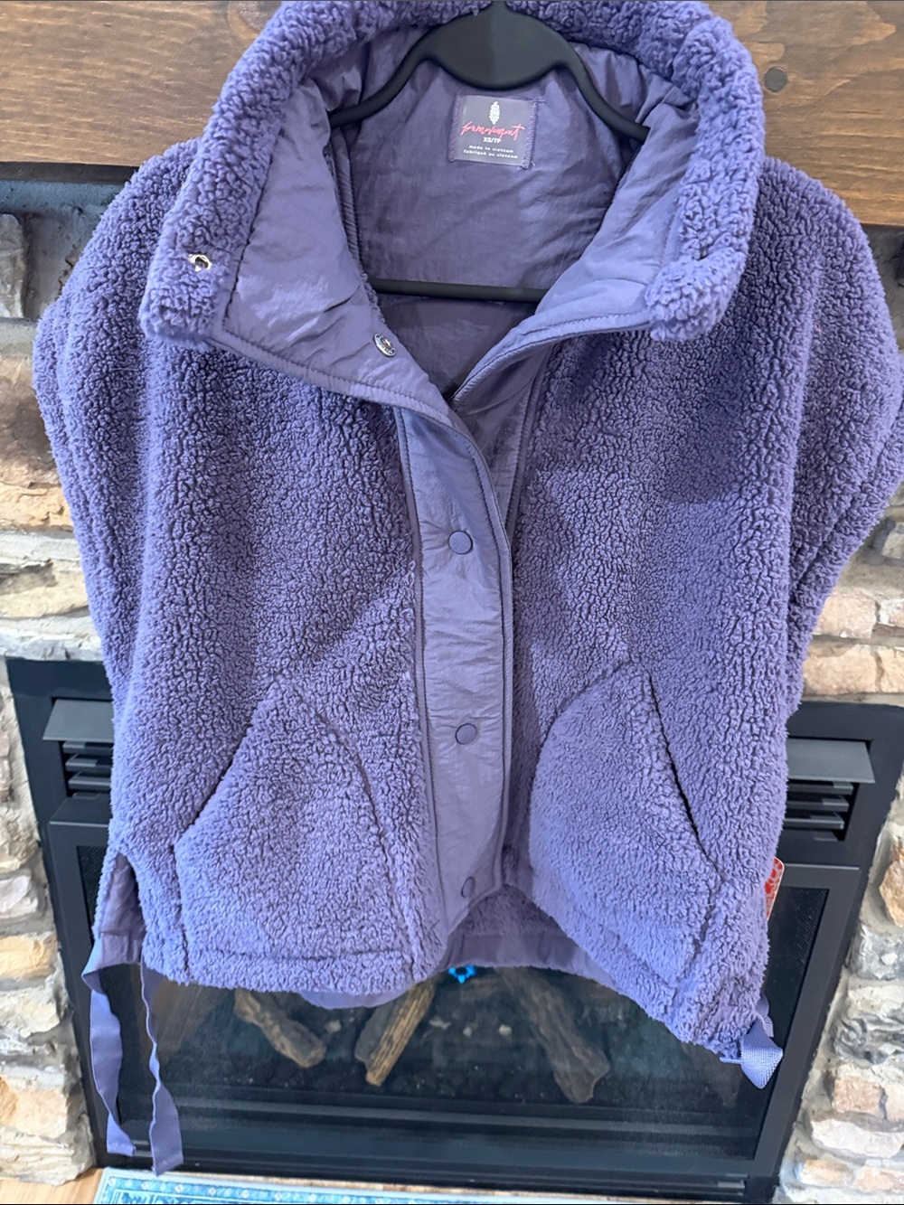 Free People Lavender Sherpa Snap-Front Vest